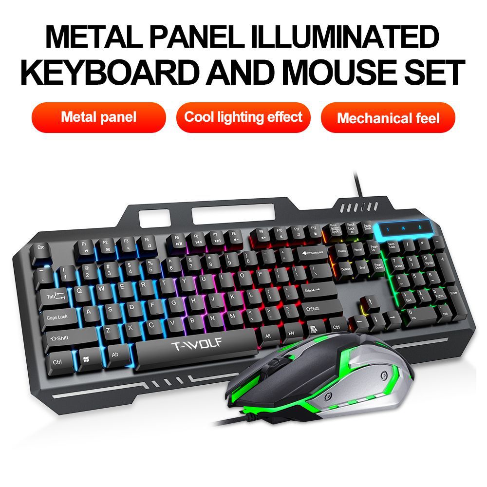 Gaming Keyboard Mouse Combo - T WOLF TF600 Backlit Wired 104-Key