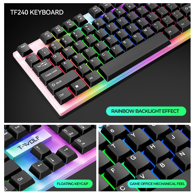 T-Wolf Tf240 4 In 1 Spanish Ga - Gaming Keyboard Mouse And Headset Combo ulasan dan harga